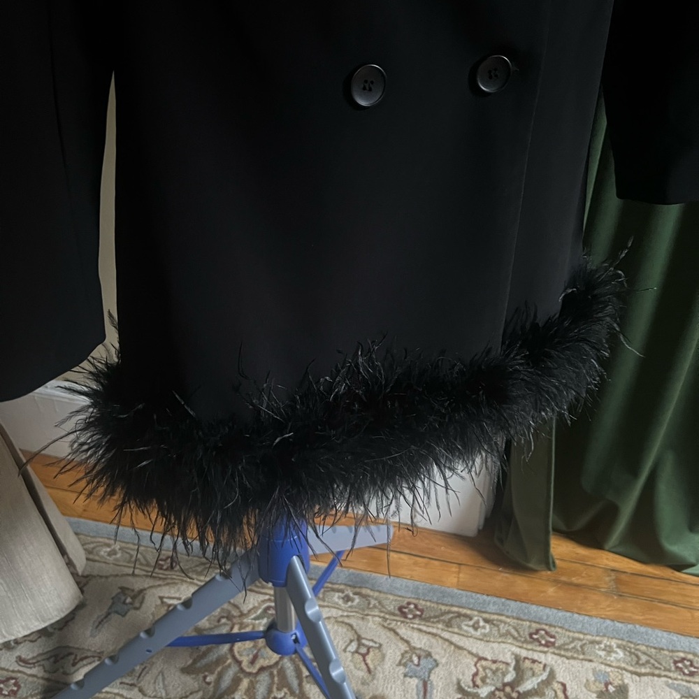 Nasty Gal Double Breasted Black Blazer Dress with Feather Trim - Picture 2 of 5